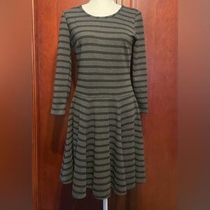 Eliza J Gray and Black Striped Fit and Flare Midi Work Office Dress
